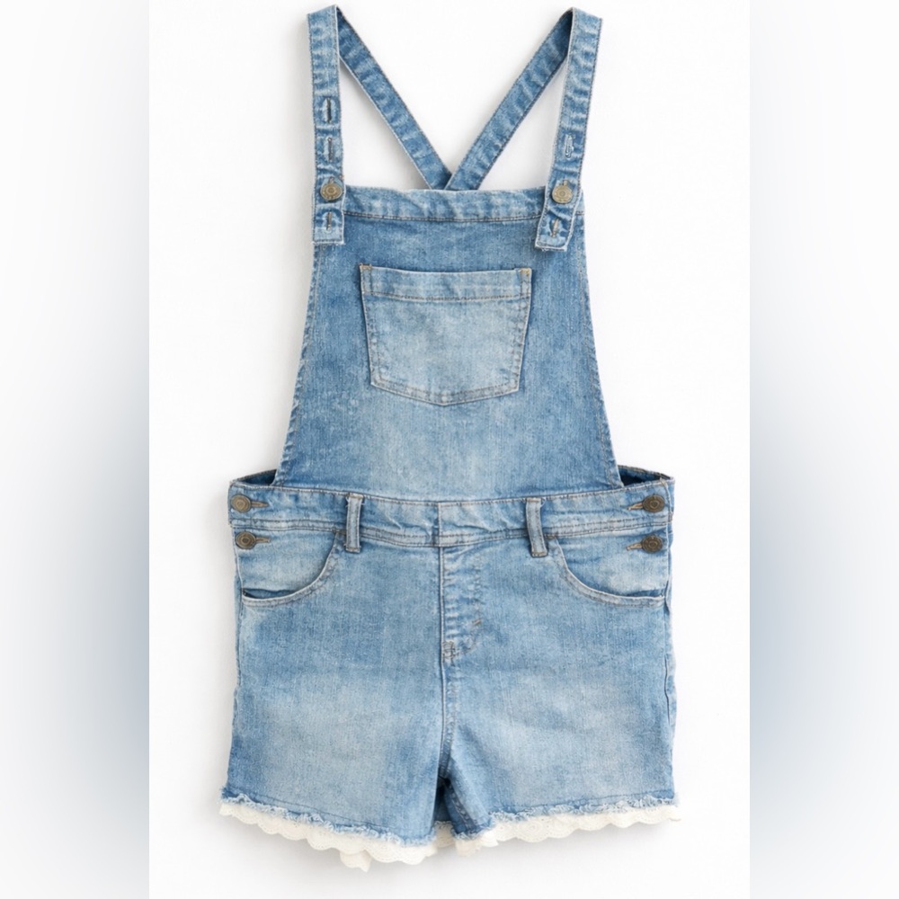 Cat & Jack Denim Short Overalls Size 10/12 - Picture 2 of 10